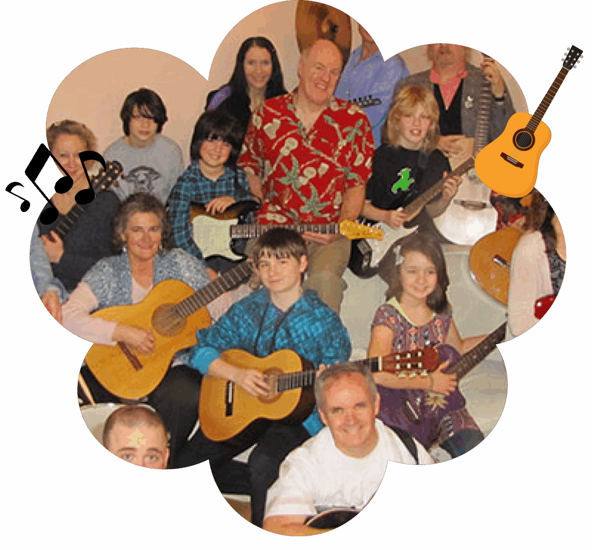 A group of people with guitars in front of them.