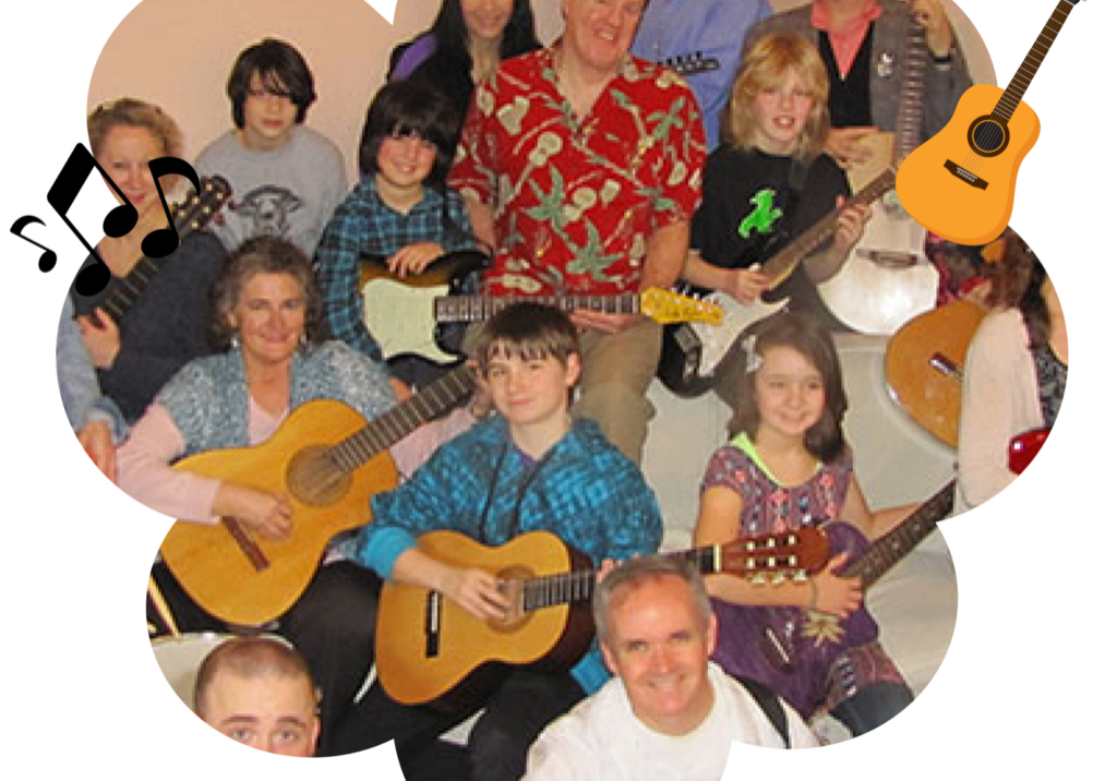 A group of people with guitars in front of them.