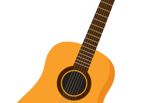 A guitar is shown with the strings missing.